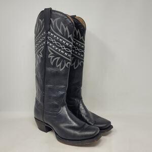 Tony Lama Boots Women 7B Black Leather Cowboy Western Tall Knee High 3042
